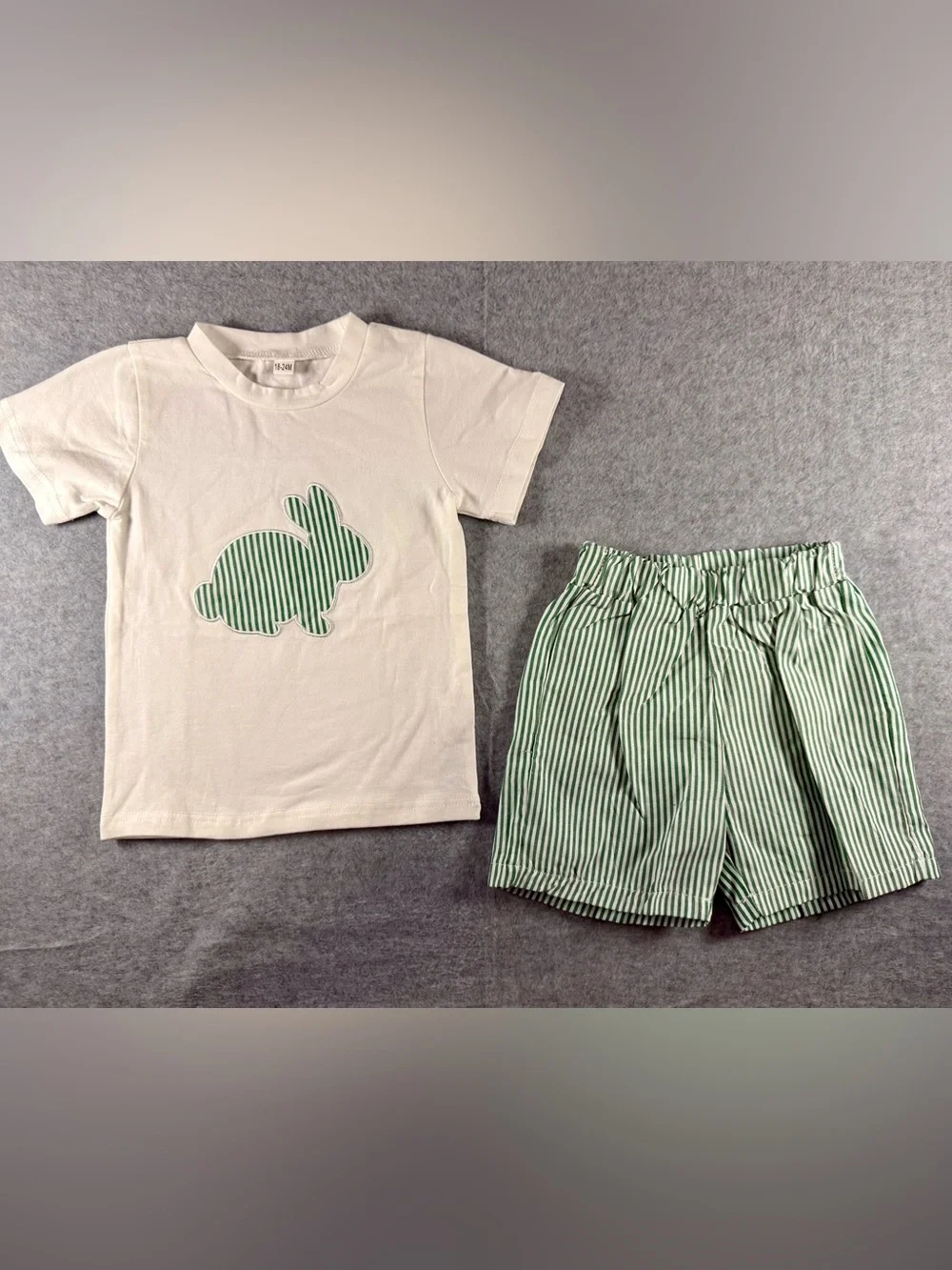 Children's White Tee & Green Stripe Bunny Pajama Set